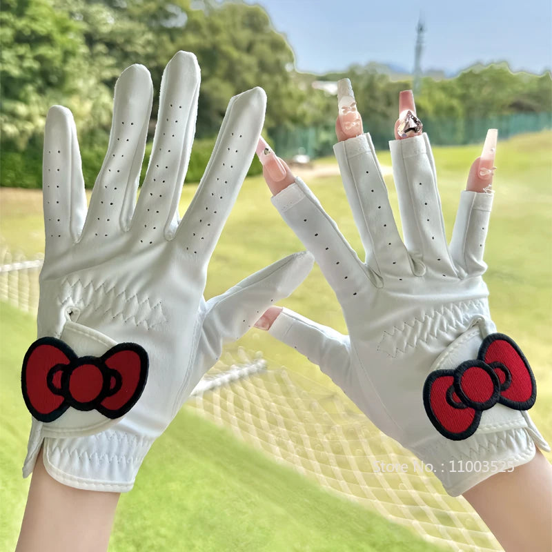 Women's Open Finger Breathable Microfiber Leather Golf Gloves