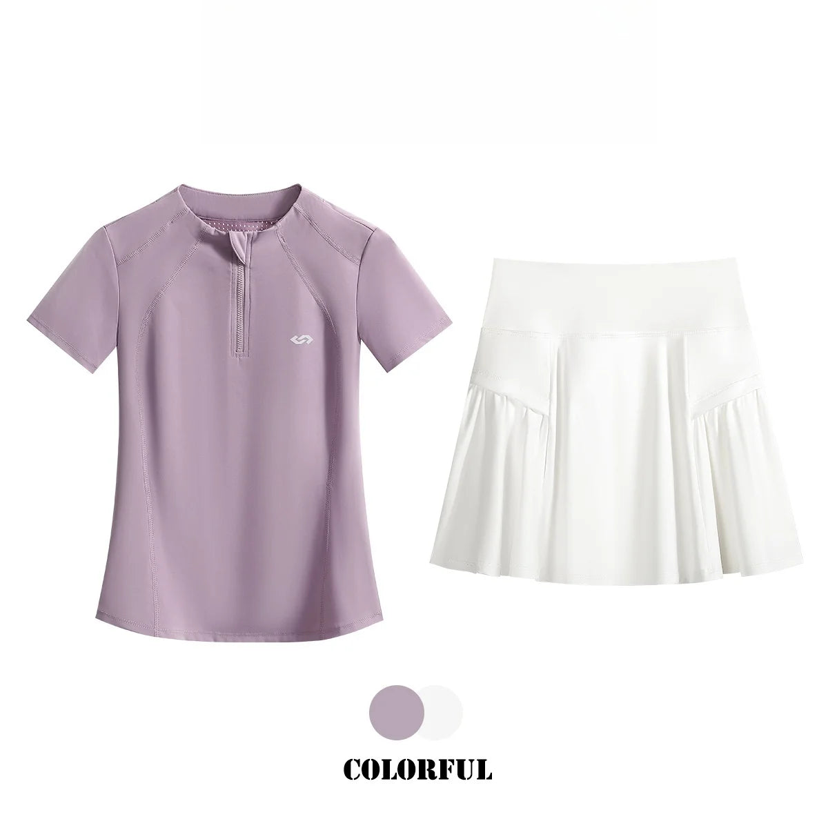 Women's 2-Piece Tennis Skirt and Top Set, Polyester Elastane