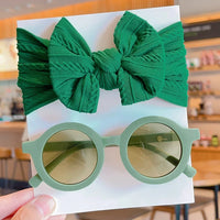 2 Pcs/Set New Children Solid Color Cotton Bowknot Wide Hairband Round Sunglasses Set Baby Girls Sunglasses Kids Hair Accessories - Buy online at  Vibe In Cart.