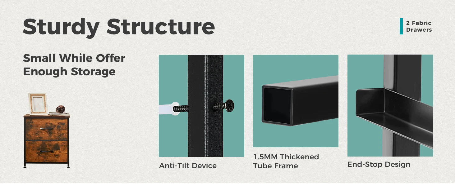 JHK Nightstand Bedside Coffee Sofa Tea Table Storage Closet Chest Clothes Display For Bedroom 2 Fabric Drawers Cabinet Furniture - Buy online at  Vibe In Cart.