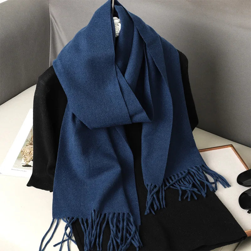 Women's Thick Warm Winter Polyester Scarf with Tassels