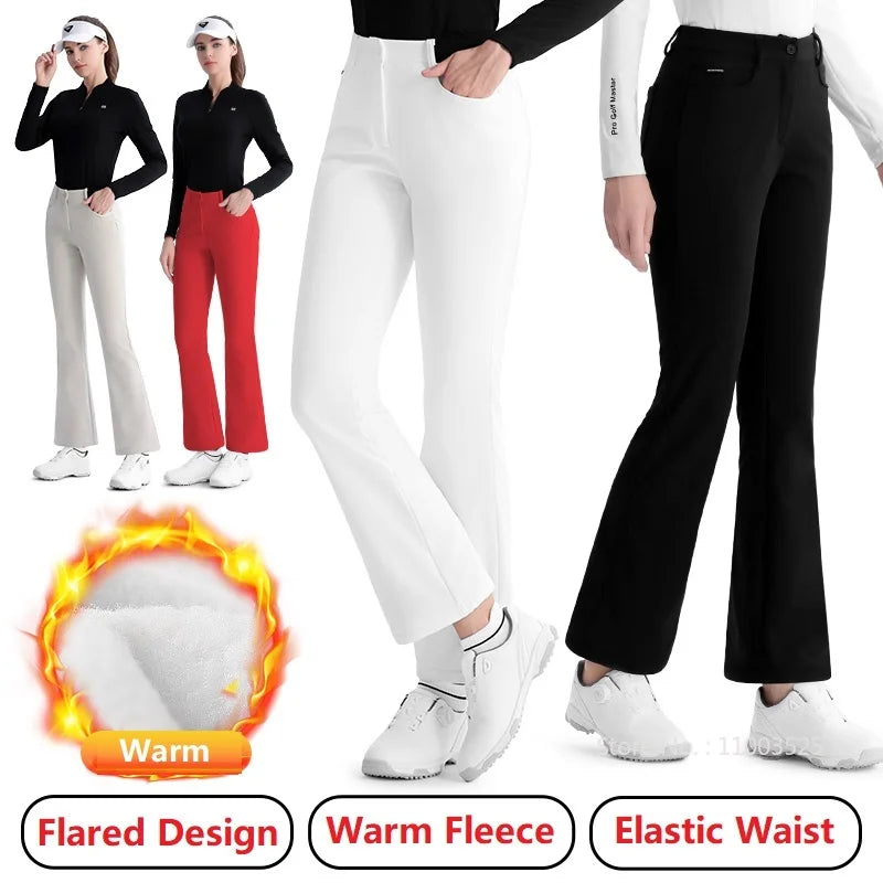 Women's Elastic High Waist Fleece Golf Pants for Winter