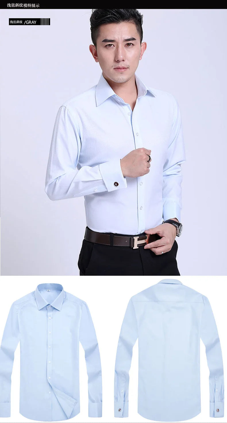 Men's French cufflinks shirt, men's slim fit long sleeved business sleeve nail free business formal men's solid color shirt - Buy online at  Vibe In Cart.