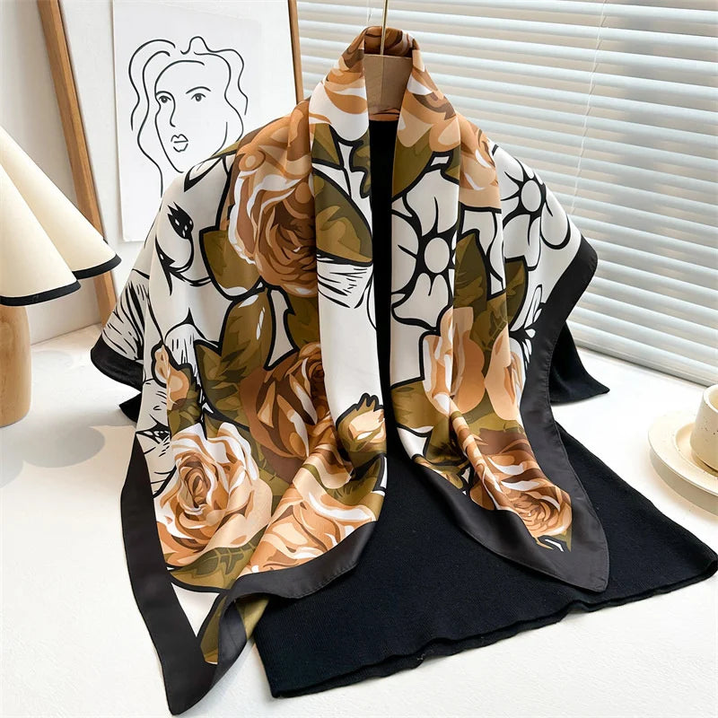 Women's Square Twill Scarf, 90x90 cm, for All Seasons