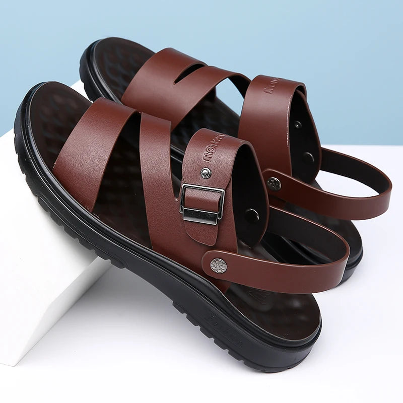 Summer Sandals for Men Outdoor Casual Sport Slippers PU Leather Non-slip Breathable Roman Shoes Beach Flip-Flop Garden Shoes - Buy online at  Vibe In Cart.