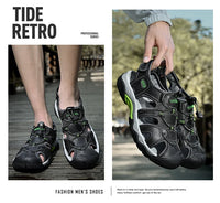 Men's Genuine Leather Outdoor Sandals with Non-Slip Rubber Sole, Sizes 38-48