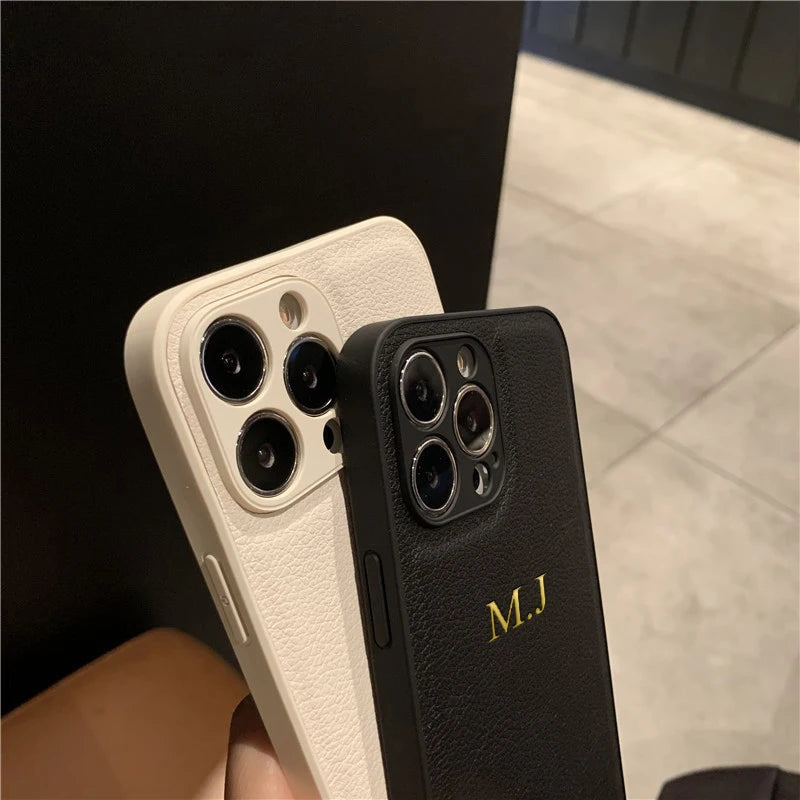 Personalized Leather Phone Case with Engraved Initials