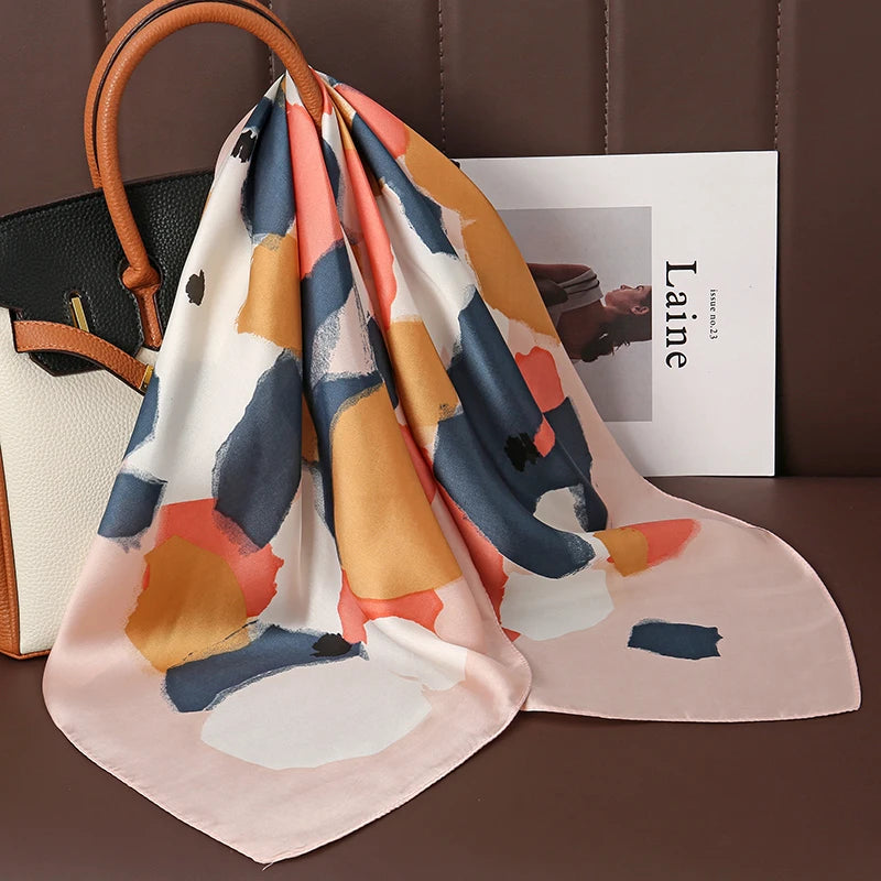 Square Satin Silk Scarf for Women, Casual All Seasons