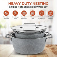 Nonstick Stackable Cooking Pots Set, 6-Piece Gray Granite Stone Kitchen Cookware with Lids, Dishwasher Safe & Toxin Free - Buy online at  Vibe In Cart.