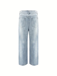 Men'S Vintage Washed Blue Loose Fit Jeans - Casual Straight Leg Denim Pants with Zipper Fly, All-Season Comfort, Mid Waist, Casu - Buy online at  Vibe In Cart.