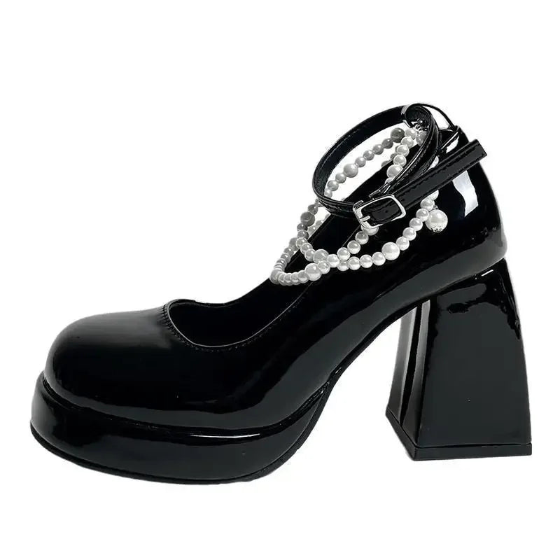 French Style Women's High Heels Spring Versatile Barbie Shoes Waterproof Platform Fairy Style round Toe Mid Heel Single Shoes - Buy online at  Vibe In Cart.