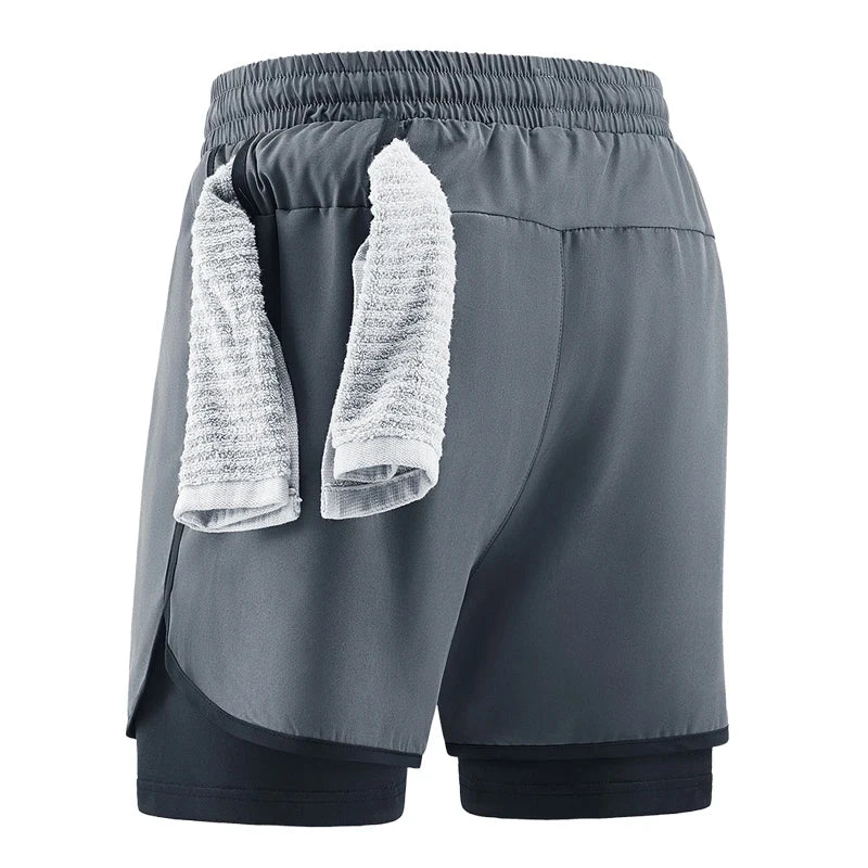 Men's 2 in 1 Quick Dry Polyester Running Shorts for Gym