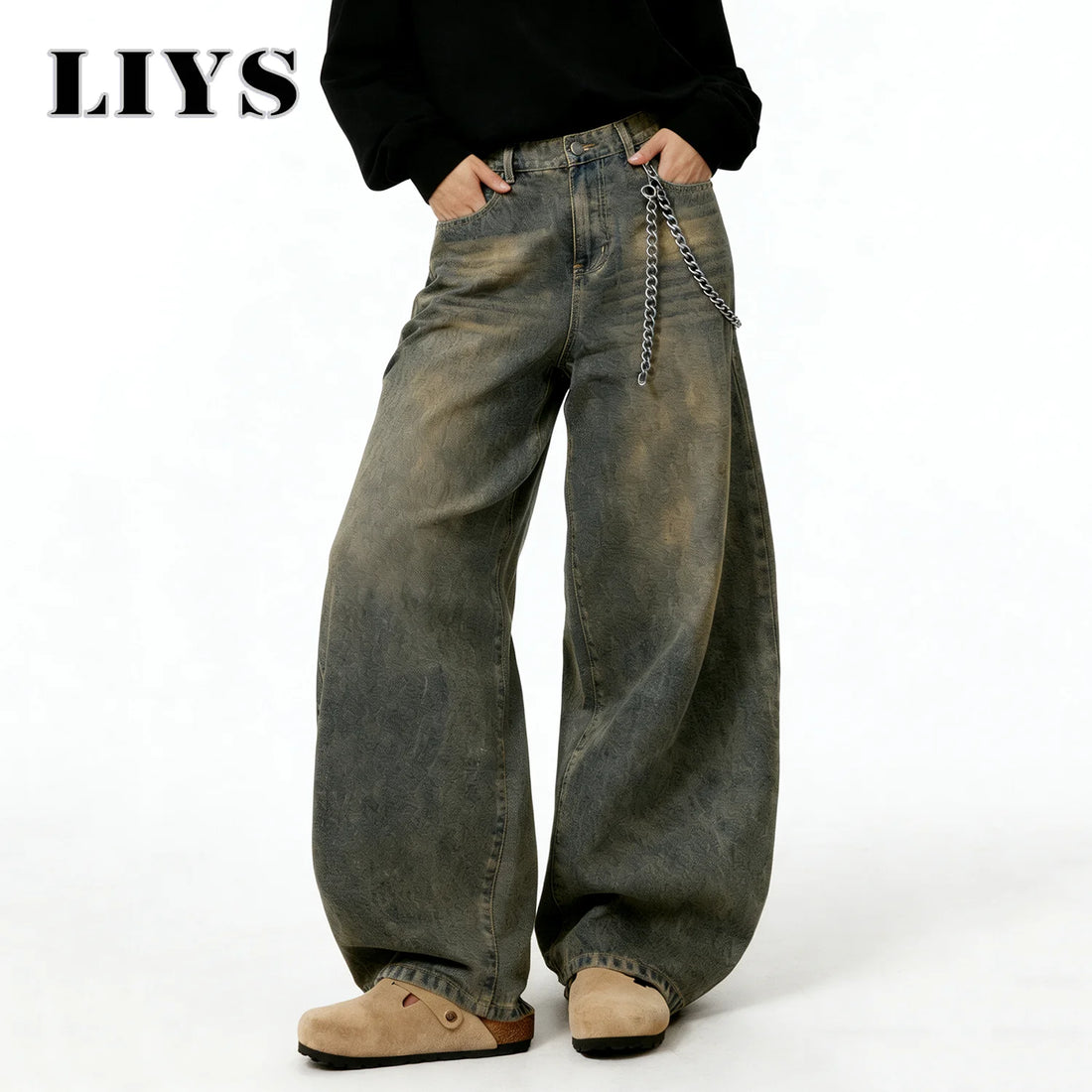 American Retro Baggy Wide Leg Jeans Men's Korea Streetwear Distressed y2k Clothing Casual Daily Four Seasons Denim Pants Unisex - Buy online at  Vibe In Cart.