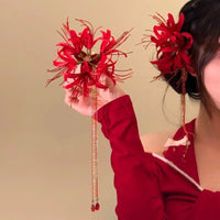 Red Shore Flower Hair Clip New Tassel Design Chinese Ancient Style Elegant Duckbill Clip Women's Side Bangs Clip Hair Accessory - Buy online at  Vibe In Cart.