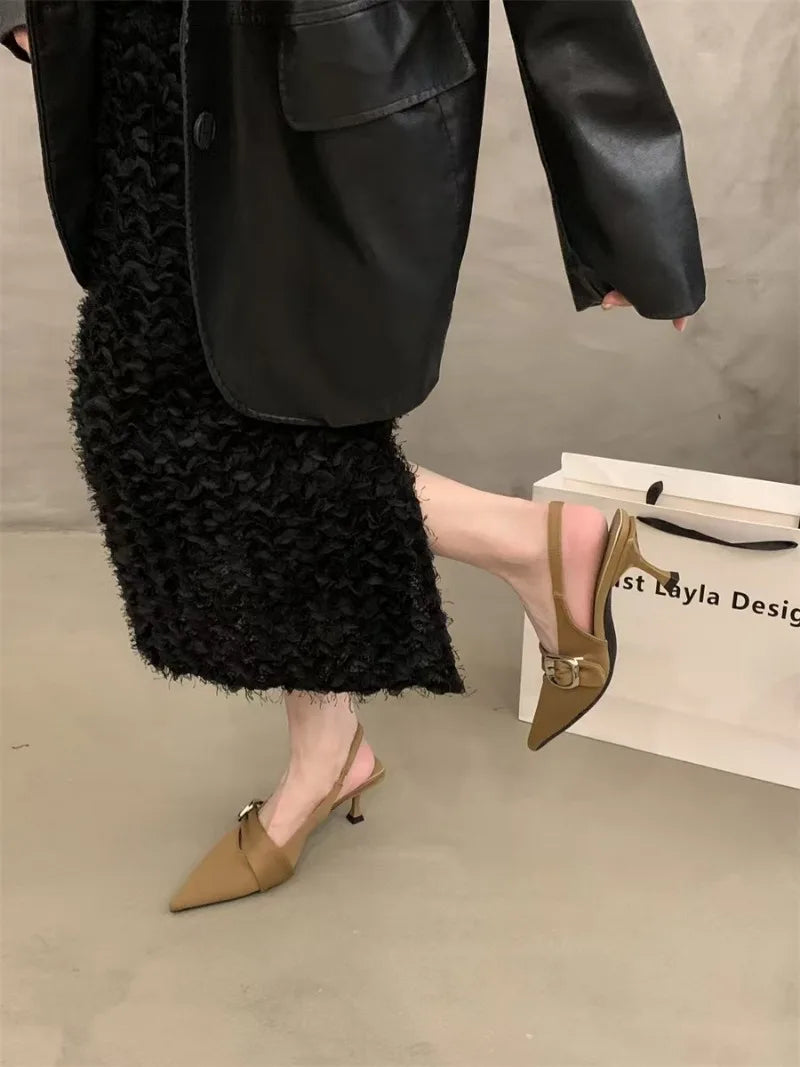 Pointy High Heeled Sandals Women's Buckle Brand Casual Fashion Slippers Sexy Slingback Shoes Sweet Muller Beach Sandals Women - Buy online at  Vibe In Cart.
