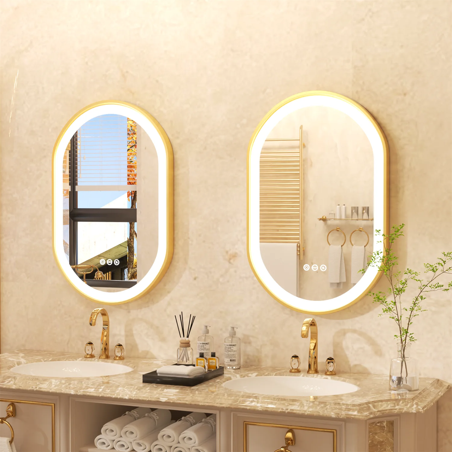 Gold Frame Oval Bathroom Mirror LED Lighted Anti-Fog Smart Vanity Mirror Anti-fog Dimmable Illuminated Innovative Makeup Mirror - Buy online at  Vibe In Cart.