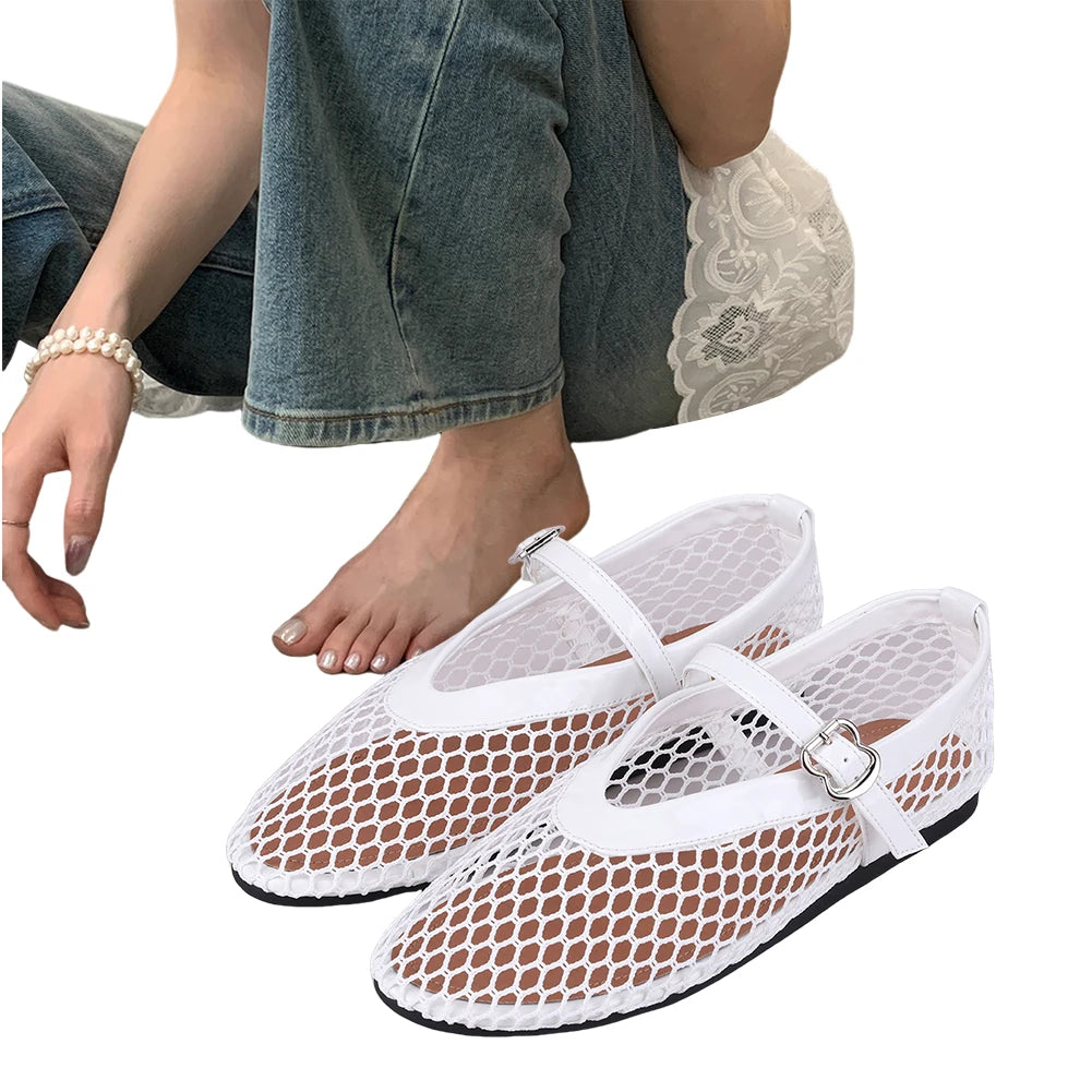 Women Mesh Ballet Flats Fishnet Ballerina Flats Breathable Slip On Ballerina Shoes Buckle Strap Daily Dress Shoes for Commuting - Buy online at  Vibe In Cart.