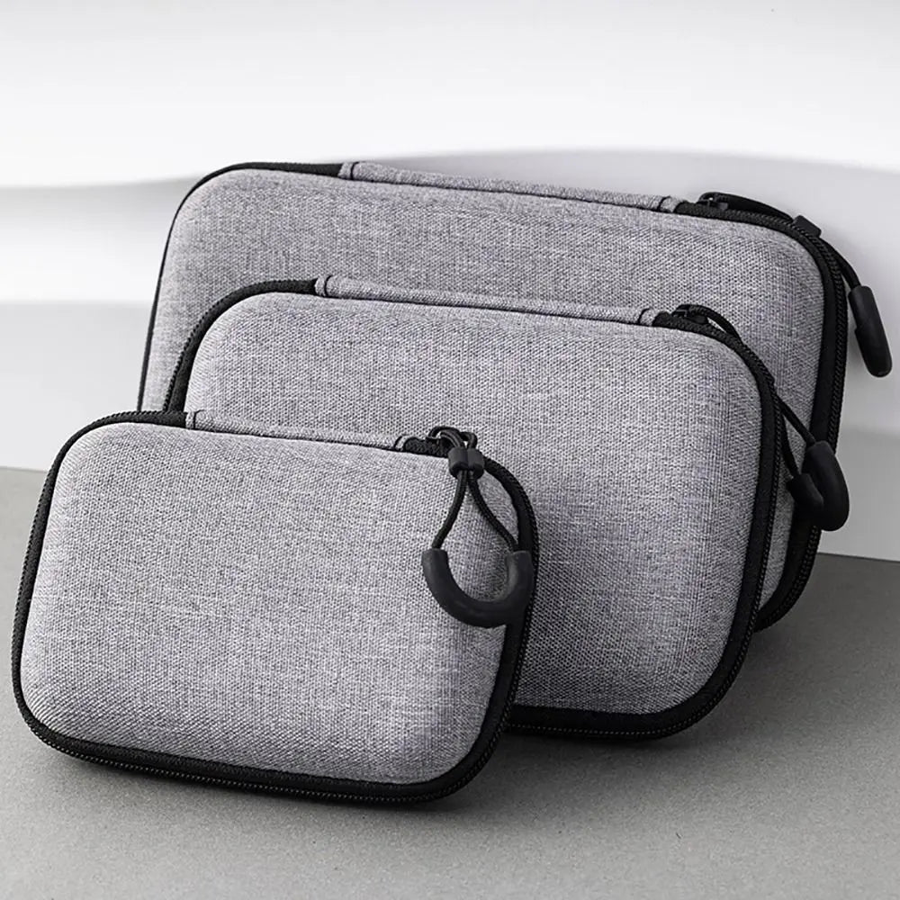 Grey Canvas Zipper Storage Bag for Earphones and Accessories