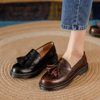 Women Loafers Genuine Leather Fringe Moccasions Retro British Style Ladies Oxford Shoes Slip On Brown Flats - Buy online at  Vibe In Cart.