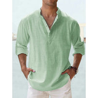 Cotton Linen Hot Sale Men's Short-Sleeved Shirts Summer Solid Color Henley Collar Casual Beach Style Hawaiian Vacation - Buy online at  Vibe In Cart.