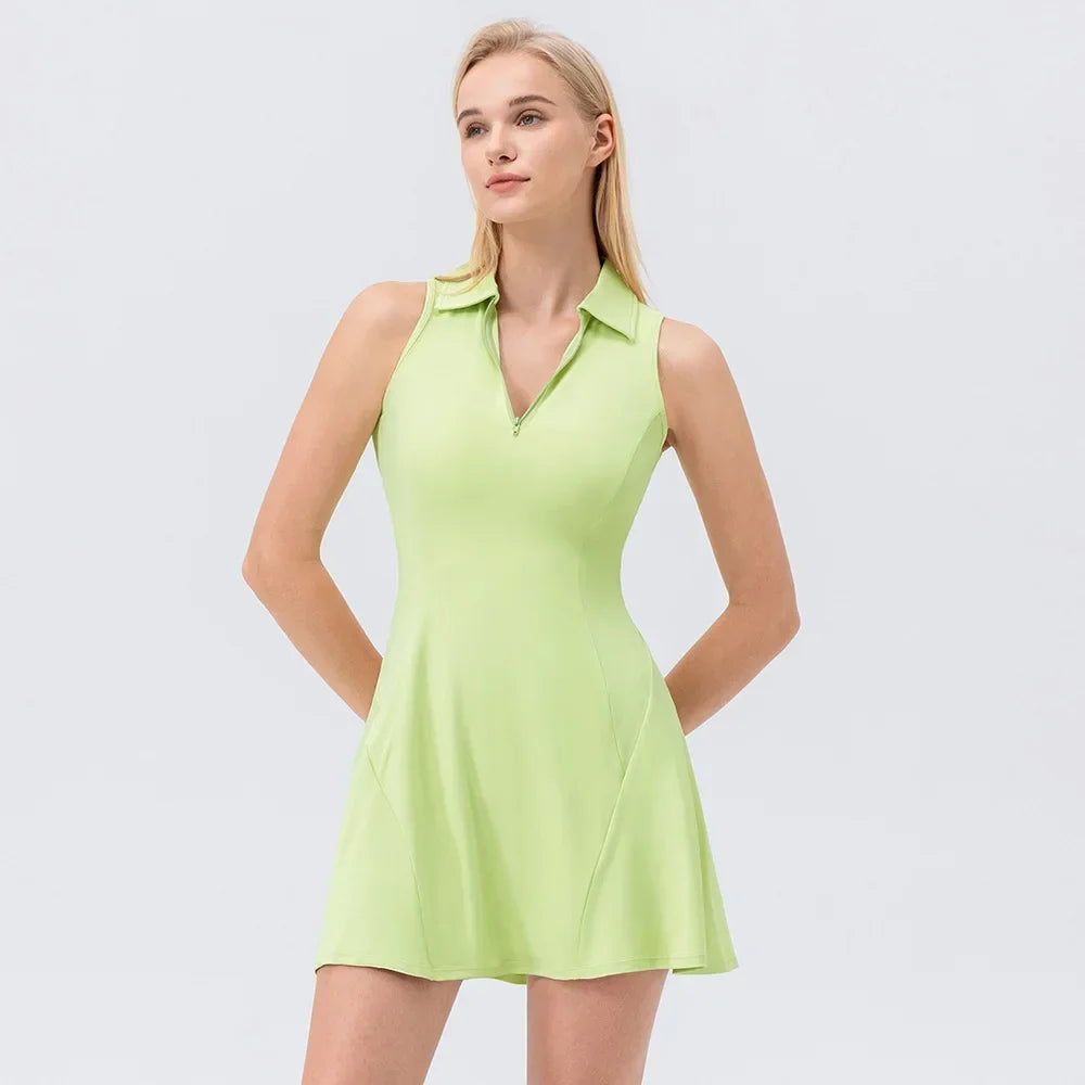 Women's V-Neck Tennis Dress Breathable Quick-Dry Slim Fit S-XXL