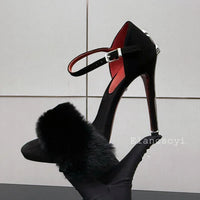 Super High Heels Sandals Women Mink Fur Metal Sword Thin Heels Open Toe Ankle Strap Sandalias Summer Fashion Party Dress Pumps - Buy online at  Vibe In Cart.