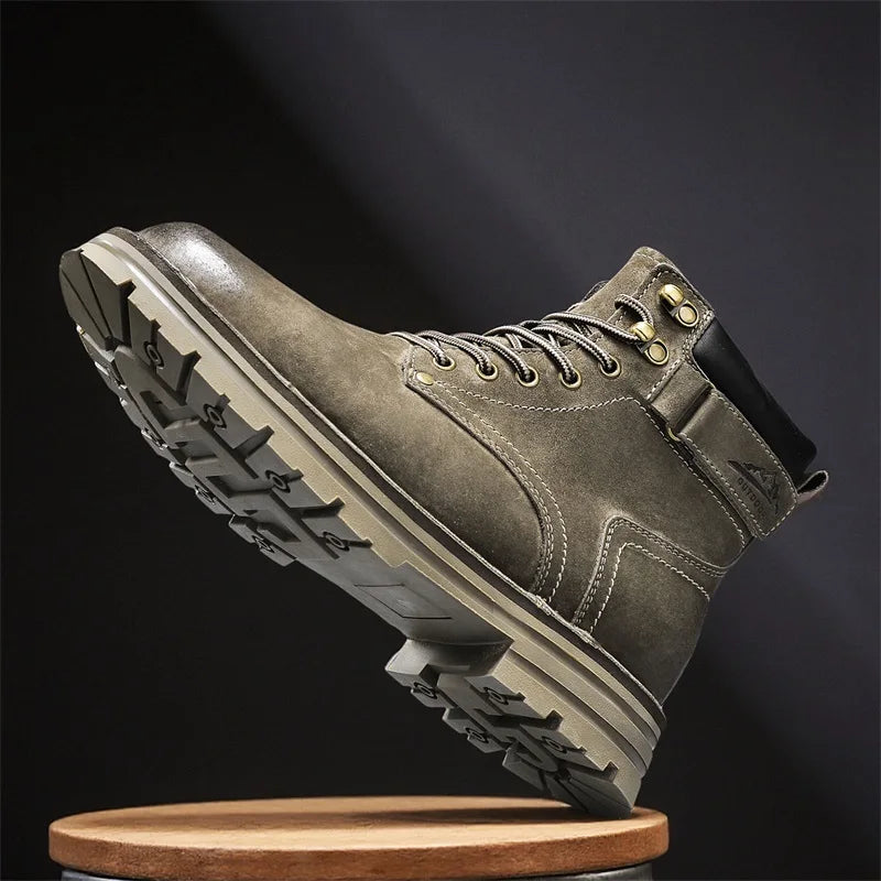Luxury Brand Outdoor Men's Boots High-Top Leather Hiking Boots Classic Male Ankle Shoes Motocross Sneakers Casual Leather Shoes - Buy online at  Vibe In Cart.