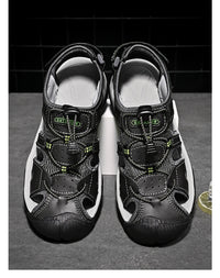 Men's Genuine Leather Outdoor Sandals with Non-Slip Rubber Sole, Sizes 38-48