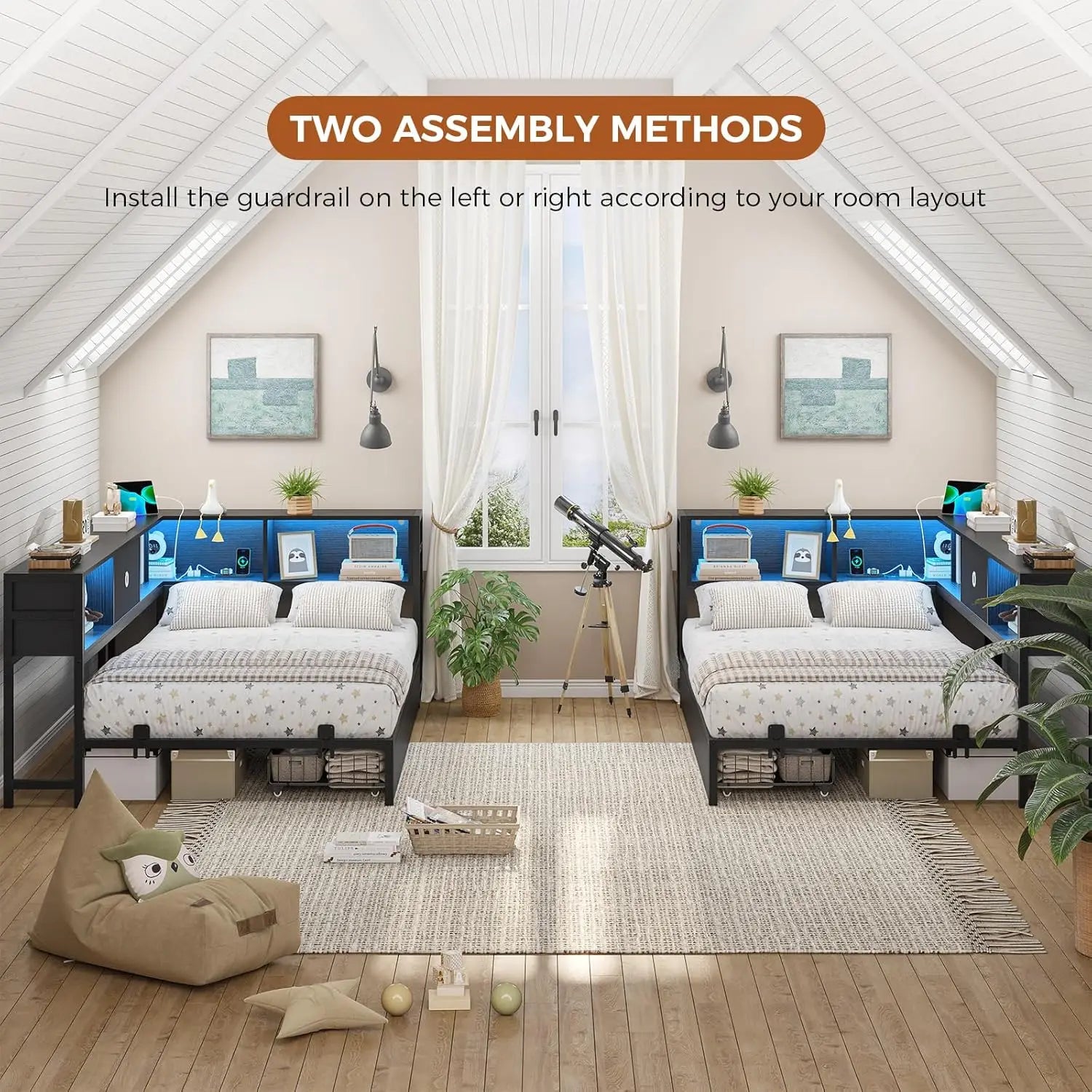 DICTAC Twin Corner Bed Frame w/ Bookcase, Storage Drawers & Charging Station - LED Lights Daybed for Living Room/Bedroom/Guest - Buy online at  Vibe In Cart.