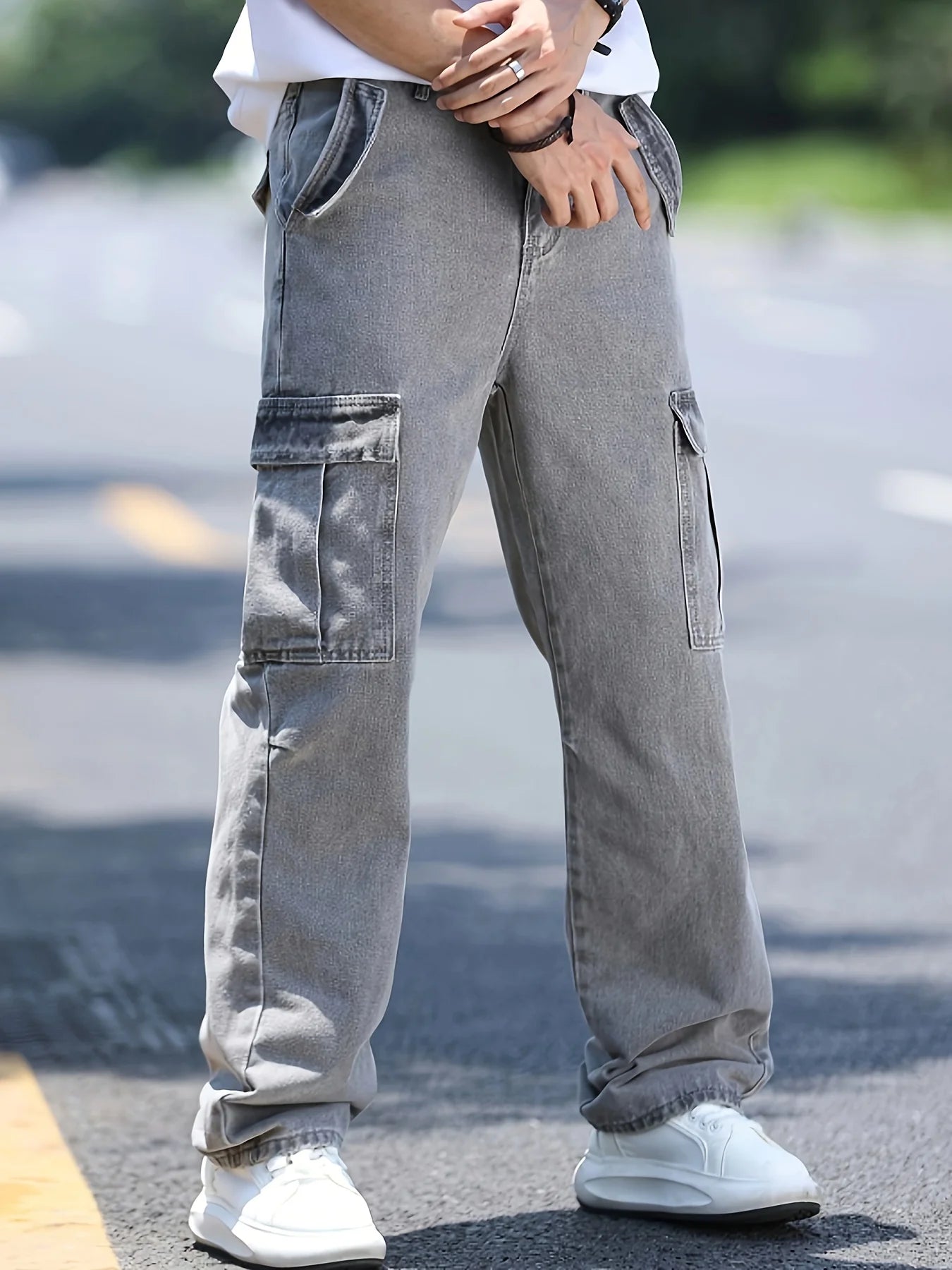 Men's multi pocket denim work pants straight leg denim pants - Buy online at  Vibe In Cart.