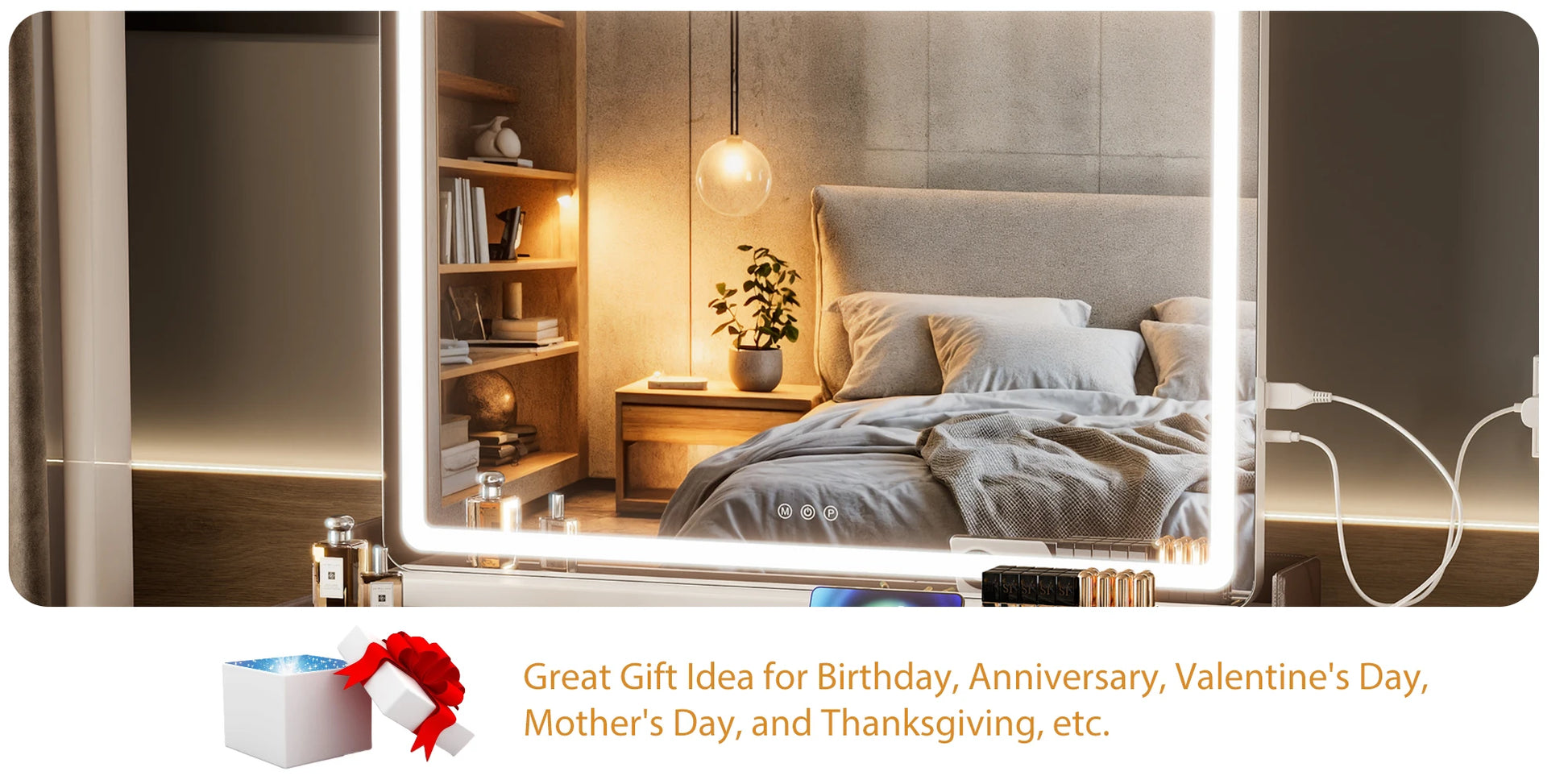 JHK LED Vanity Mirror with Lights Aluminum Frame Bathroom Mirror Dimmable 3 Color Modes Makeup Mirror Memory Function Bedroom - Buy online at  Vibe In Cart.