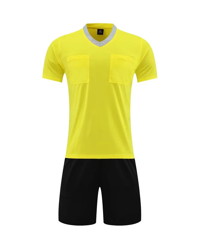 Men's Polyester Soccer Referee Uniform Set with Jersey and Shorts