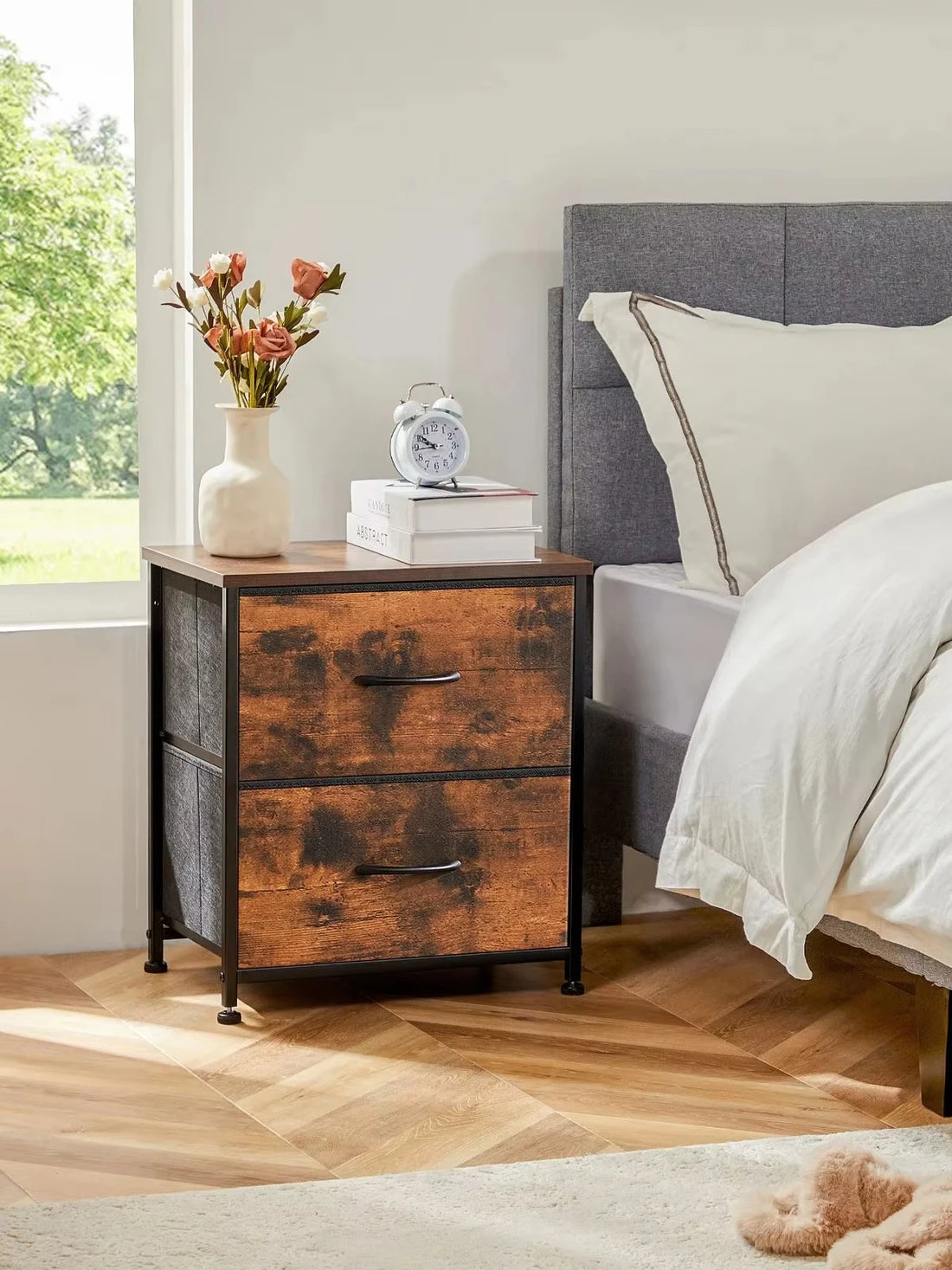 JHK Nightstand Bedside Coffee Sofa Tea Table Storage Closet Chest Clothes Display For Bedroom 2 Fabric Drawers Cabinet Furniture - Buy online at  Vibe In Cart.