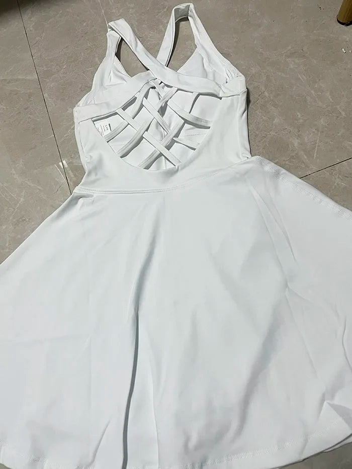 Women Tennis Dress One-Pieces Slim Fit Soft Sports Sets Golf Badminton Skorts Back Cross Tracksuits With Chest Pads Yoga Suits - Buy online at  Vibe In Cart.