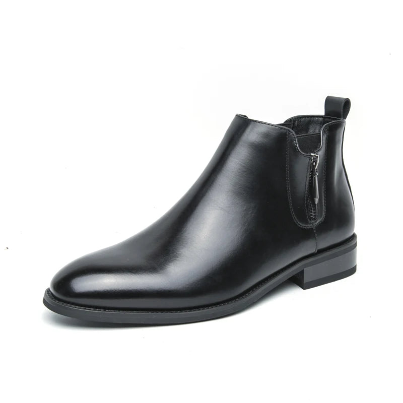 Basic Men's Ankle Boots with Zip Closure and Flat Heel