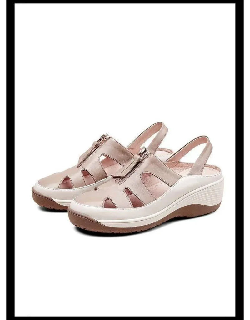 2025 New Genuine Leather Mom Sandals Women Peep-Toe Wedge Soft Sole Hollow-Out Breathable Slip-Resistant Casual Shoes - Buy online at  Vibe In Cart.