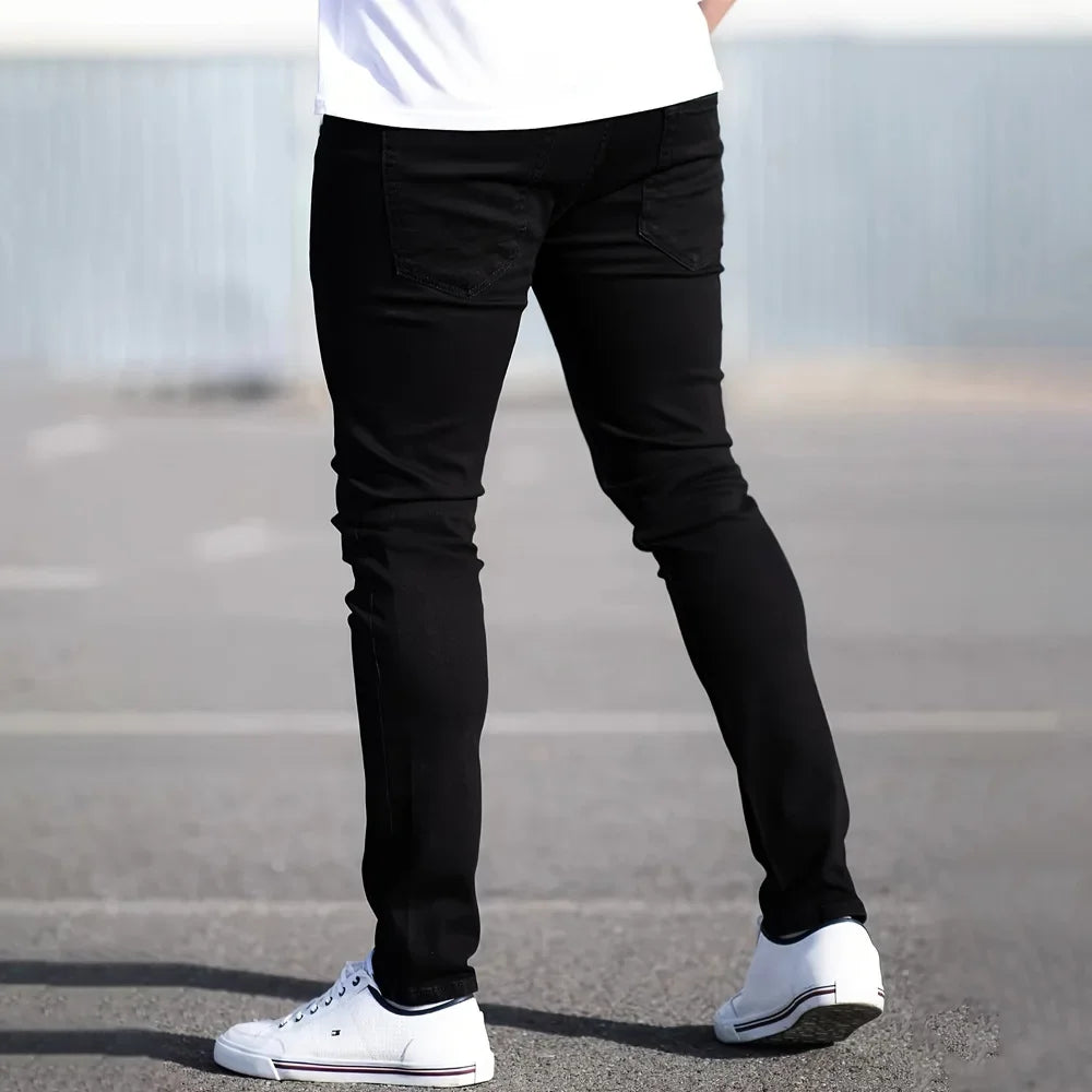 Spring Mens Black Blue Pants Pure Color Stretch Jeans Street Casual Slim Fit Trousers Male Vintage Wash Skinny Jeans for Men - Buy online at  Vibe In Cart.