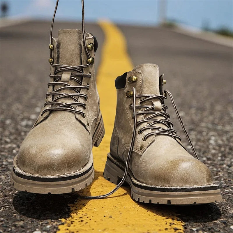 Luxury Brand Outdoor Men's Boots High-Top Leather Hiking Boots Classic Male Ankle Shoes Motocross Sneakers Casual Leather Shoes - Buy online at  Vibe In Cart.