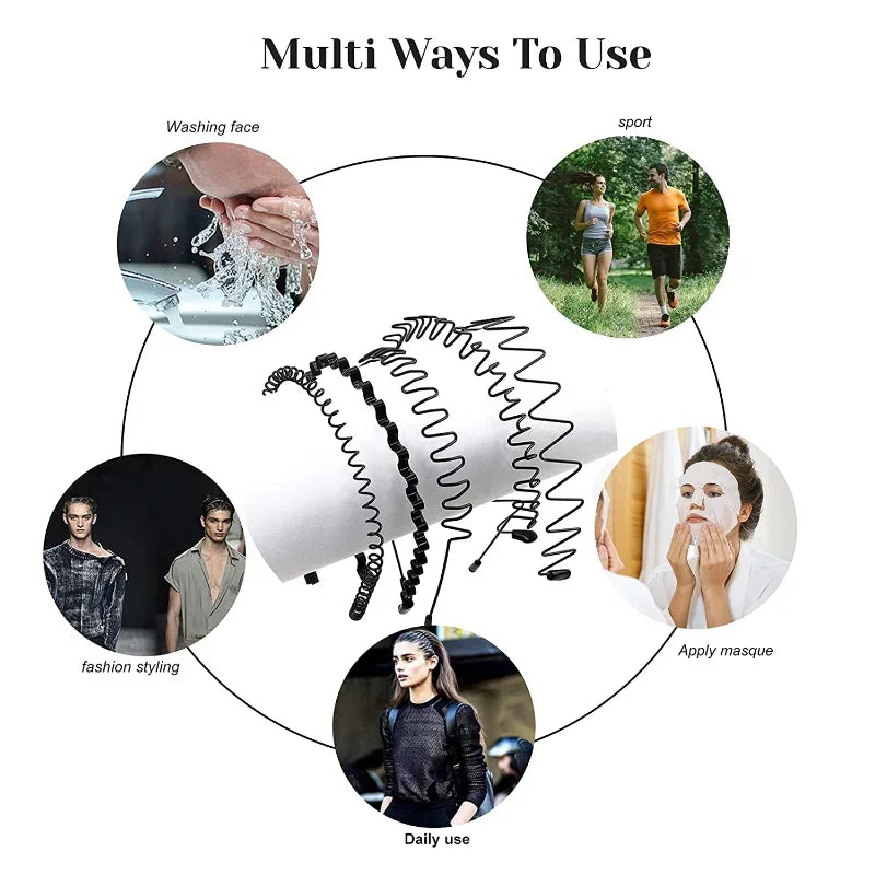 6/1pcs Fashion Metal Hair Band for Men Women Unisex Black Waved Hair Head Hoop Sports Headband Hairband Hair Accessories - Buy online at  Vibe In Cart.