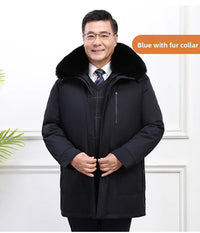 Men's White Goose Down Long Winter Jacket with Detachable Liner