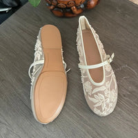 2025 Summer Women Mary Jane Shoes Brand Designer New Embroidered Mesh Elegant Belt Buckle Strap White Ladies Ballet Flats - Buy online at  Vibe In Cart.