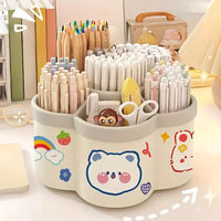 Rotating Plastic Pen Holder Desk Organizer with Multiple Compartments