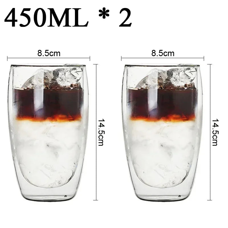 Double Wall High Borosilicate Glass Mug Set, Heat Resistant, 2-18 Pieces