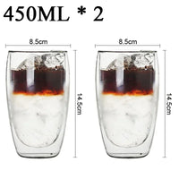 Double Wall High Borosilicate Glass Mug Set, Heat Resistant, 2-18 Pieces