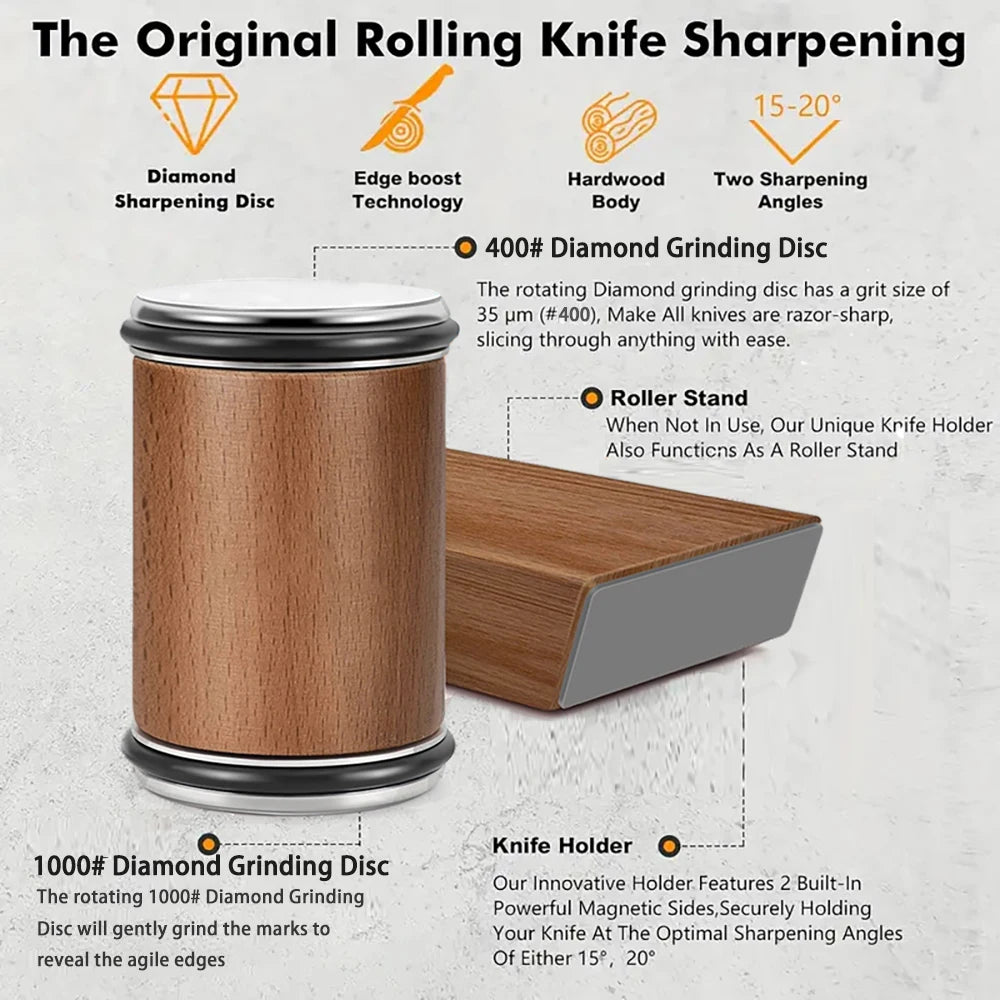 Rolling Knife Sharpener Double Sided Diamond Sharpening Stone 15/20° Degree Magnetic Angle Roller Sharpening for Kitchen Knives - Buy online at  Vibe In Cart.