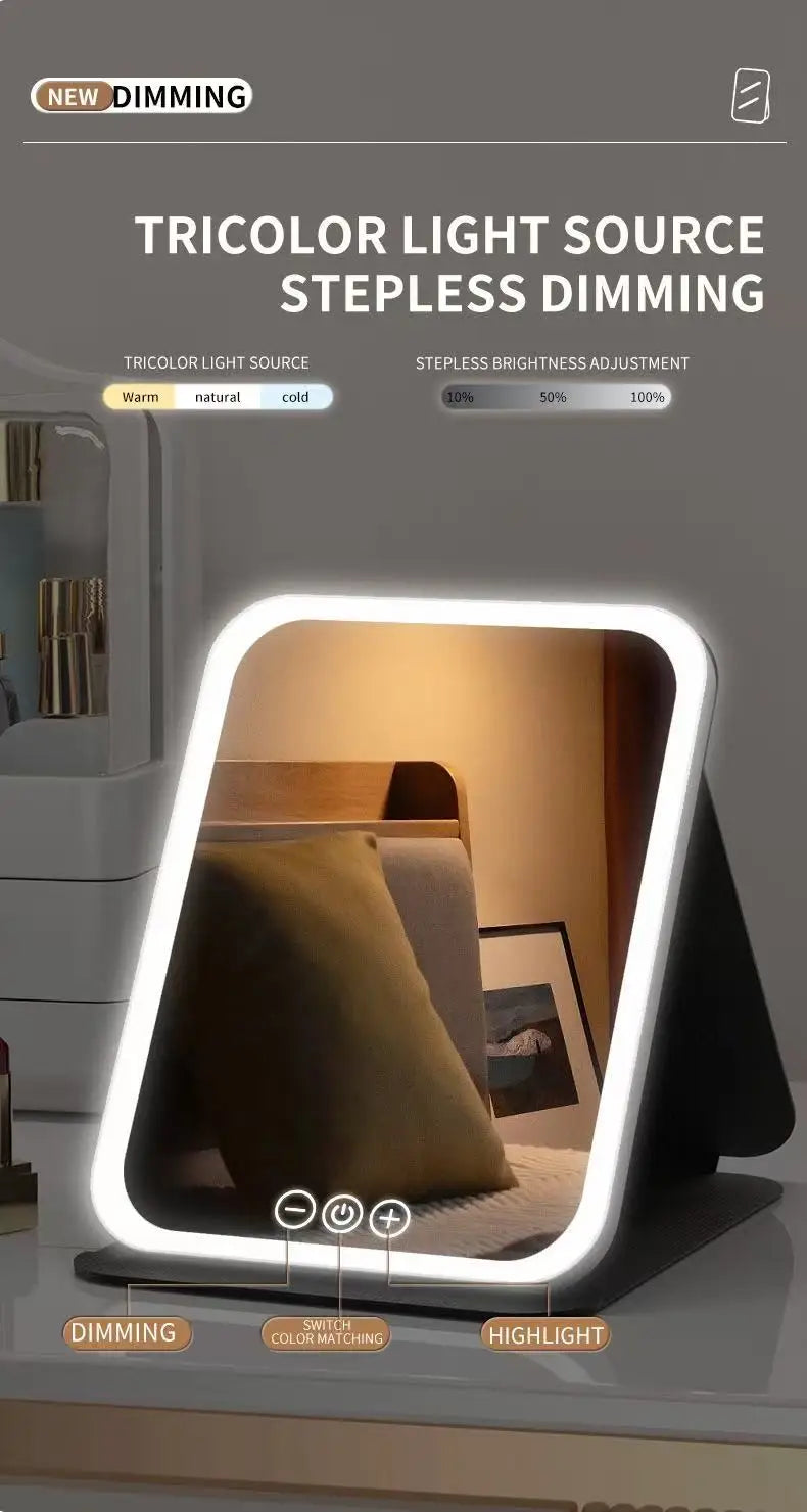 LED Makeup Mirror 3 Colors Light Portable Vanity with Adjustable Brightness USB Charging Foldable for Travel And Home Use - Buy online at  Vibe In Cart.
