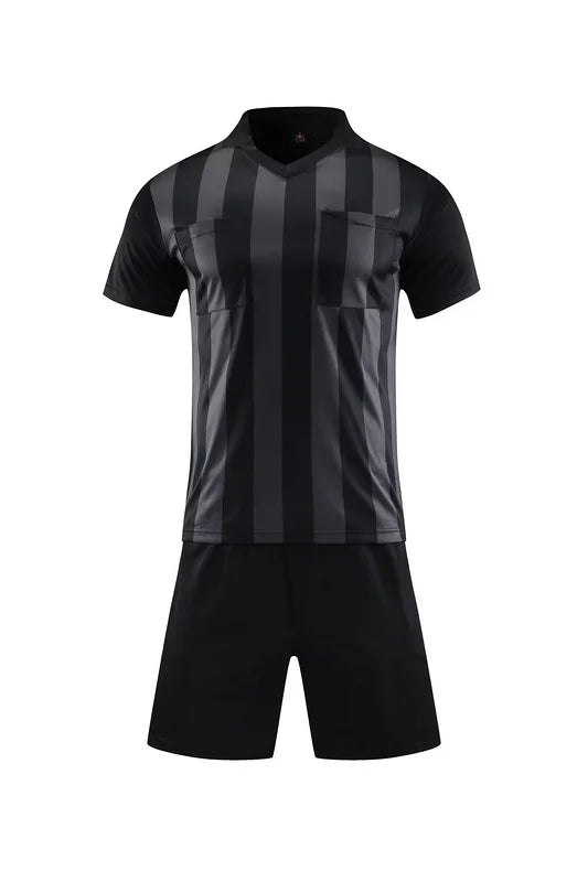 Men's Polyester Soccer Referee Uniform Set with Jersey and Shorts