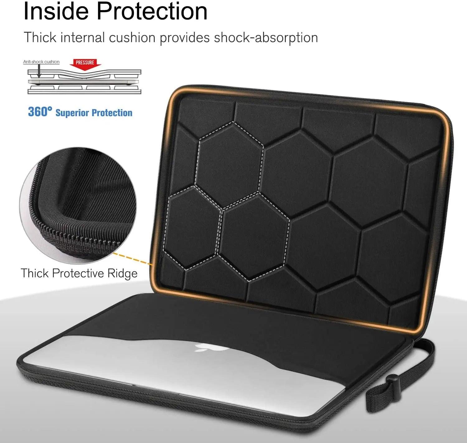 Laptop Sleeve Bag for 13-15.6 Inch Laptops, Waterproof EVA, Black with Straps