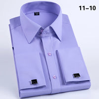 Men's Slim Fit Long Sleeved Solid Color Cotton Polyester Shirt with French Cufflinks