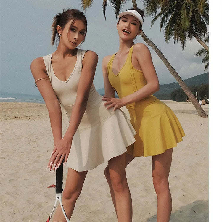 Tennis Dress Female Sleeveless Sport Suits Training Running Fitness Short Skorts Golf Badminton Tracksuits Padded Yoga Skirts - Buy online at  Vibe In Cart.